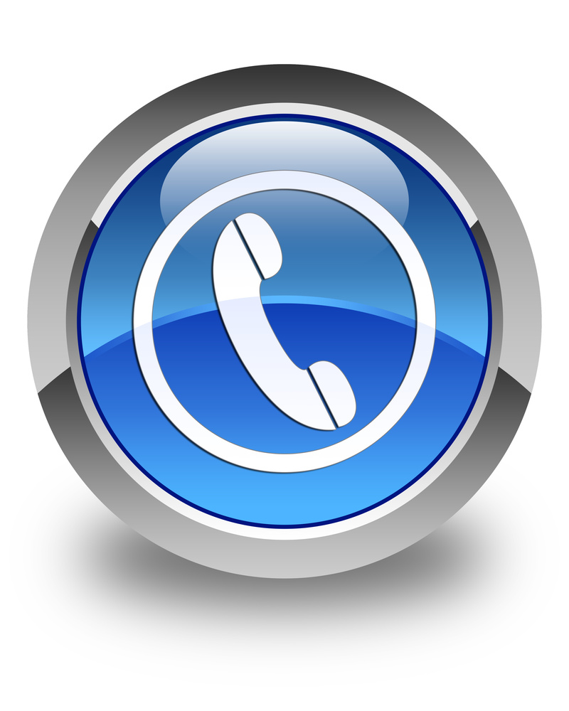 Phone icon glossy blue round button